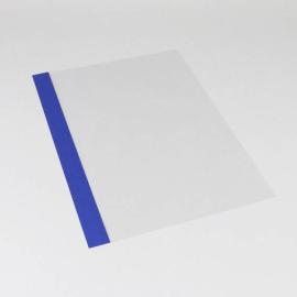 Láminas para encuadernar, borde en cartón cuero con hendidura azul oscuro / transparente
