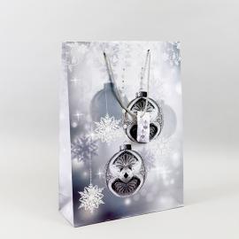 Bolsas para regalo, bolas navideñas, 25 x 35,5 x 8,5 cm, plateado 
