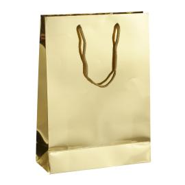 Bolsas de regalo grandes con cordón, 26 x 36 x 10 cm, oro, brillante 