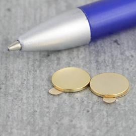 Imanes de neodimio con forma de disco, autoadhesivos, oro, 10 mm x 1 mm, N35 