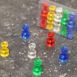 Pins magnéticos, ø = 10 mm, en paquetes de 10 unidades transparente, rojas, azul, verdes, amarillas