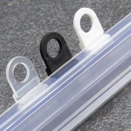 Colgadores para tiras de sujeción de plástico plegables, con agujero redondo 