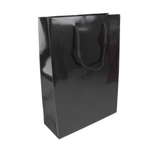 Bolsas para regalo con cordón, grande, 26 x 36 x 10 cm, negro brillante 