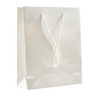 Bolsas para regalo con cordón, 20 x 25 x 8 cm, blanco brillante 