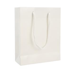 Bolsas para regalo con cordón, grande, 26 x 36 x 10 cm, blanco brillante 