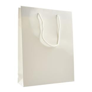 Bolsas para regalo con cordón, grande, 26 x 36 x 10 cm, blanco brillante 