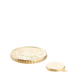 Imanes de neodimio con forma de disco, autoadhesivos, oro, 10 mm x 1 mm, N35 