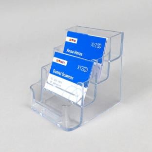 Soporte para tarjetas de visita, 4 compartimentos, formato apaisado, transparente 