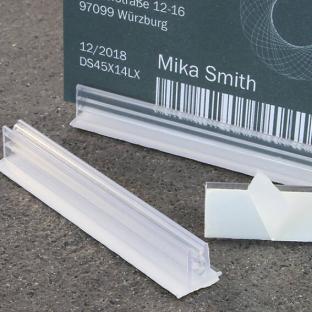 Soporte para tarjetas de 75 x 12 mm, autoadhesivos, transparente 
