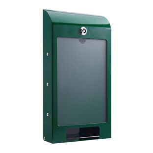 Dispensador de bolsas para perros, con compartimiento informativo A4, acero verde 