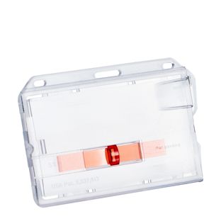 Funda tarjeta identificativa, plástico duro con deslizador rojo 