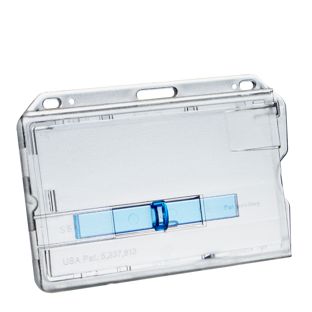 Funda tarjeta identificativa, plástico duro con deslizador azul 