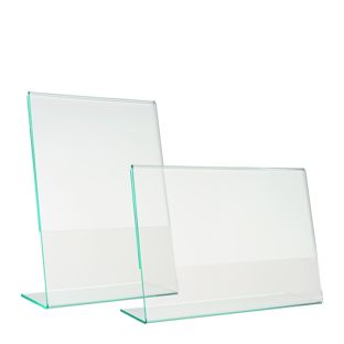 Soporte expositor en L con aspecto de cristal, PMMA (metacrilato), transparente 