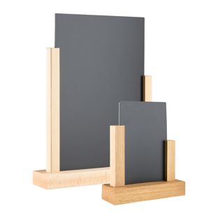 Expositor de mesa de madera con pizarra 