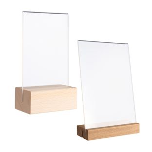 Expositor de mesa MODUL, funda de metacrilato con base de madera 