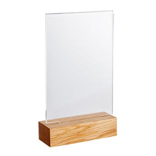 Soporte metacrilato con base de madera Roble  | A6  | Formato vertical 