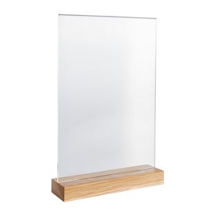 Soporte metacrilato con base de madera Roble  | A4  | Formato vertical 