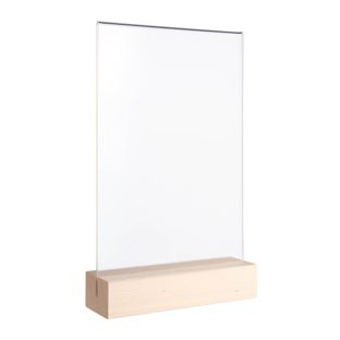Expositor de mesa MODUL, funda de metacrilato con base de madera A5  | Haya  | base de madera con ranura de inserción recta 