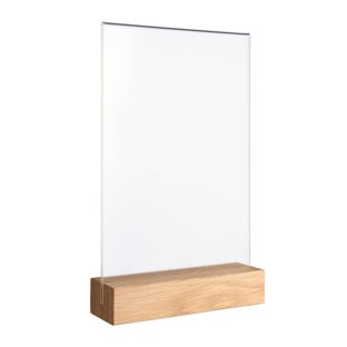 Expositor de mesa MODUL, funda de metacrilato con base de madera A5  | Roble  | base de madera con ranura de inserción recta 