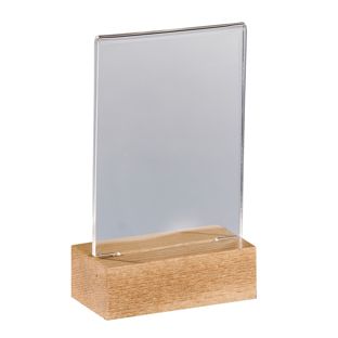 Soporte metacrilato con base de madera Haya  | A7  | Formato vertical 