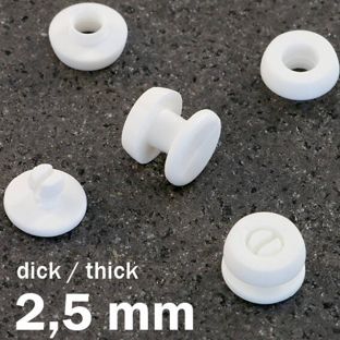 Remaches a presión de plástico, versión gruesa blanco  | 2.5 mm