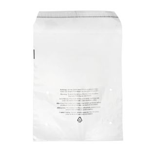 Bolsa con solapa con estampado de advertencia, resellables, lámina de PCR, transparentes 250 x 300 mm 
