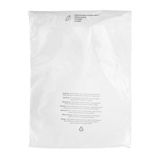 Bolsa con solapa con estampado de advertencia, resellables, lámina de PCR, transparentes 300 x 400 mm 