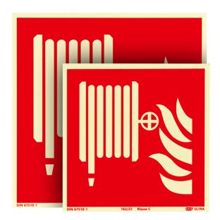 Señal Manguera contra incendios, fotoluminiscente, plástico, ISO 7010 