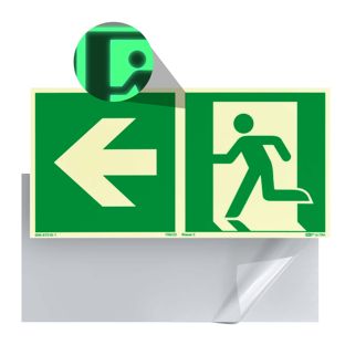 Señal Salida de emergencia, fotoluminiscente, plástico, ISO 7010 izquierda 