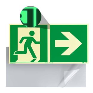 Señal Salida de emergencia, fotoluminiscente, plástico, ISO 7010 derecha 