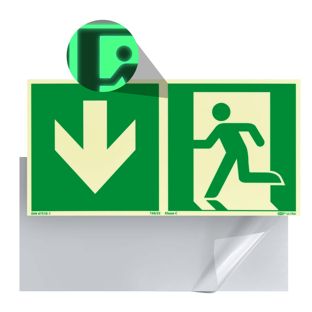 Señal Salida de emergencia, fotoluminiscente, plástico, ISO 7010 hacia abajo 