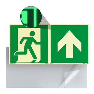 Señal Salida de emergencia, fotoluminiscente, plástico, ISO 7010 directo / hacia arriba 