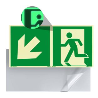 Señal Salida de emergencia, fotoluminiscente, plástico, ISO 7010 izquierda hacia abajo 