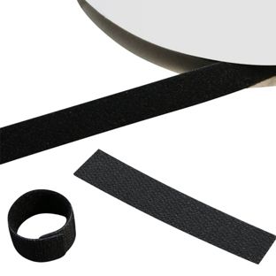 Bandas de gancho y bucle a ambos lados, rollo de 5 m, negro 
