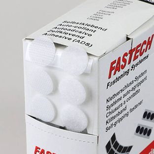 Puntos de gancho y bucle en caja dispensadora, 230 sets, 20 mm, autoadhesivo blanco  | Diámetro: 20 mm 