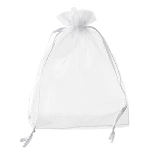 Bolsitas de organza con cierre de cinta de raso blanco  | 75 x 100 mm 