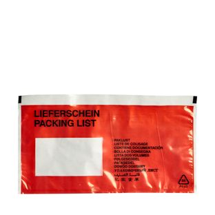 Sobres para albaranes de largo DIN, sobreimpresión «Albarán», lámina de PE, rojo 