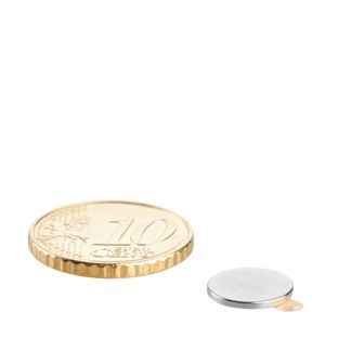 Imanes de neodimio con forma de disco, autoadhesivos, superficie adhesiva en el polo Sur, 10 mm x 1 mm, N35 