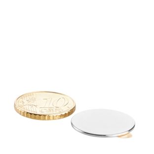 Imanes de neodimio con forma de disco, autoadhesivos 18 mm x 1 mm  | plata  | 3M 467 