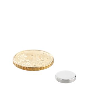 Imanes de neodimio con forma de disco 9,5 mm x 2 mm   | N35, axial (paralelo a la altura) 