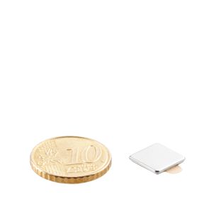 Imanes rectangulares de neodimio, autoadhesivo, niquelado 10 x 10 mm  | 1 mm