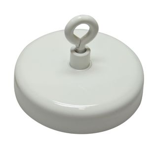 Imán de ferrita con ojal, sujeta aprox. 61 kg, 80 mm de diámetro, blanco 