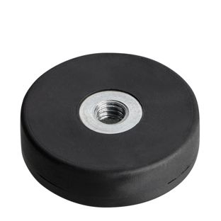 Imanes revestidos de goma con agujero roscado negro  | 22 mm