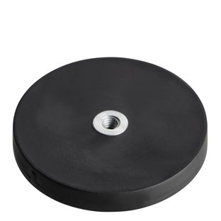 Imanes revestidos de goma con agujero roscado negro  | 43 mm