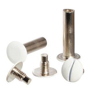 Tornillos para encuadernar, niquelados, cabeza barnizada en blanco 