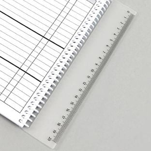 Regla marcapáginas de 20 cm para fijar en canutillos metálicos o espirales de plástico 