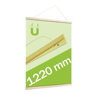 Porta carteles de madera, con cuerda de suspensión y sujeción magnética 1220 mm | Pino 