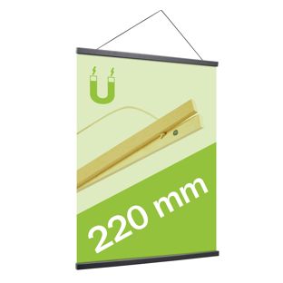 Porta carteles de madera, con cuerda de suspensión y sujeción magnética null | 220 mm