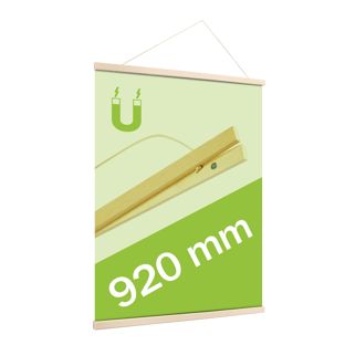 Porta carteles de madera, con cuerda de suspensión y sujeción magnética 920 mm | Pino 