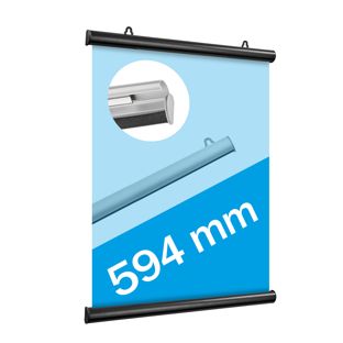 Porta carteles, aluminio, abatibles 594 mm | negro 